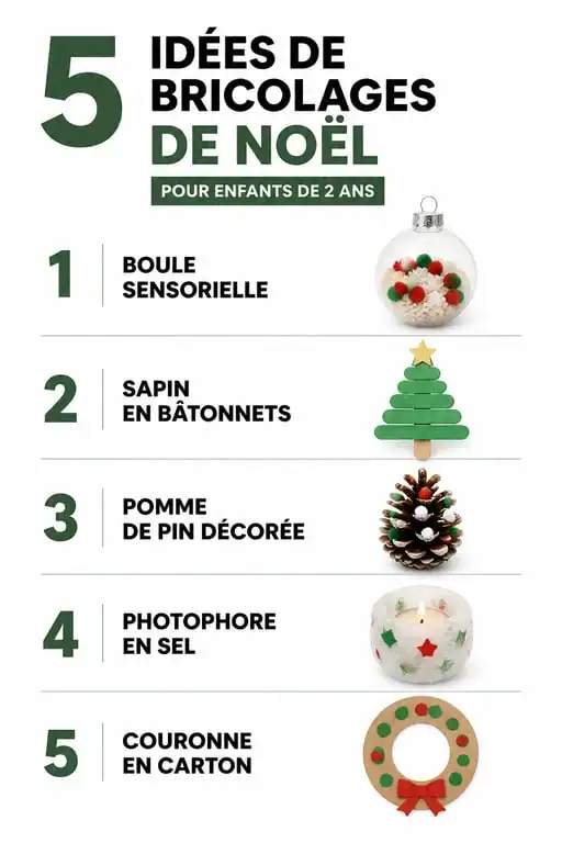 Infographie des 5 meilleures idées de bricolage de Noël pour enfant de 2 ans