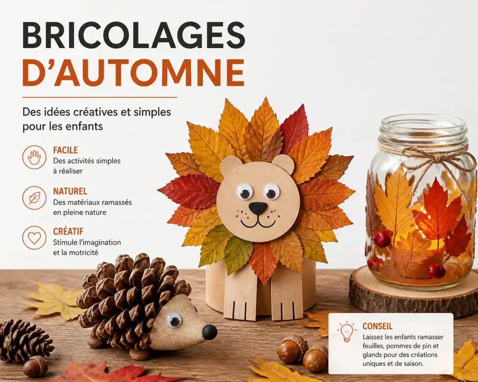 Exemples d'activités manuelles d'automne pour enfants avec des éléments naturels