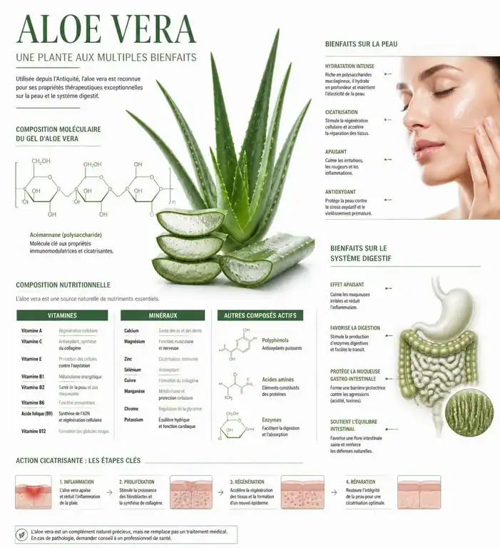 Infographie des bienfaits de l'aloe vera pour la peau et la santé