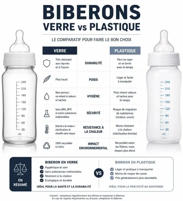 Comparatif biberon en verre ou en plastique : avantages et inconvénients