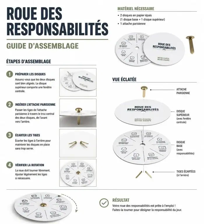 Schéma d'assemblage d'une roue des responsabilités pour la classe