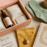 idée cadeau baby shower pour la maman, kit post-partum, chaussettes, bola, carnet