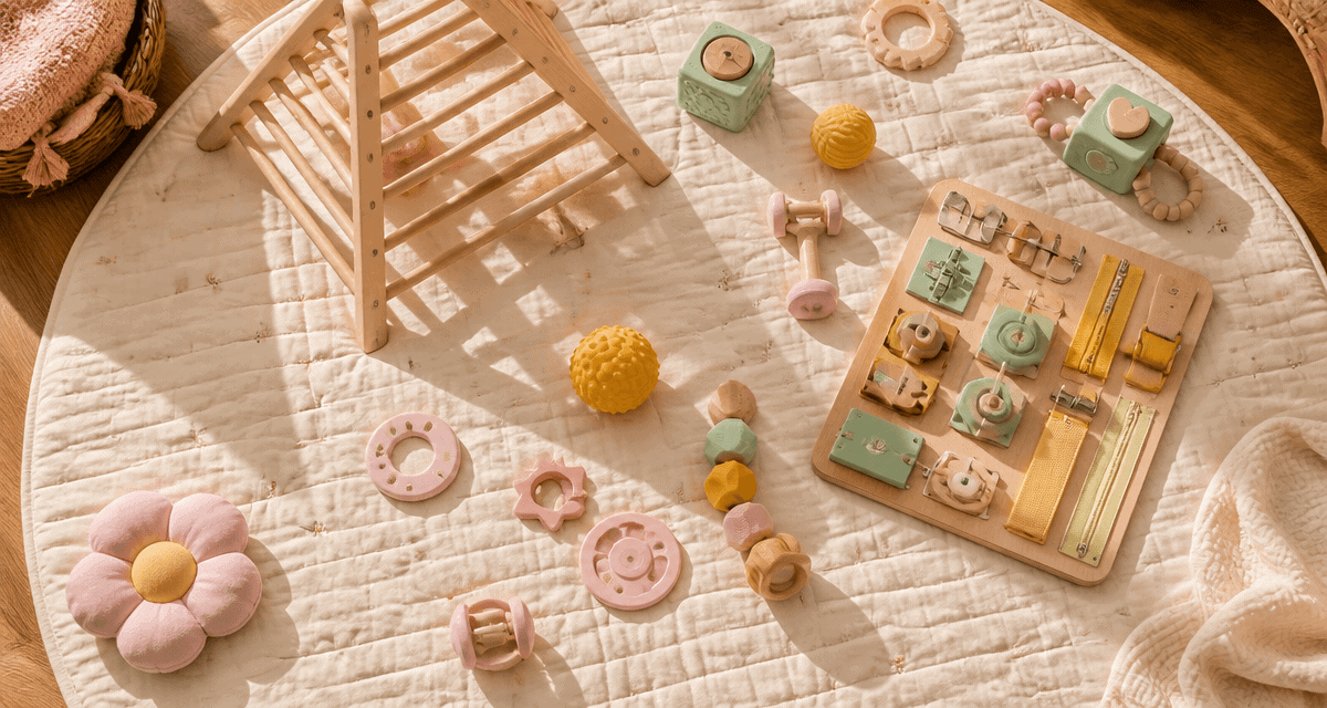 jeux motricité bébé sur tapis d’éveil bois et silicone