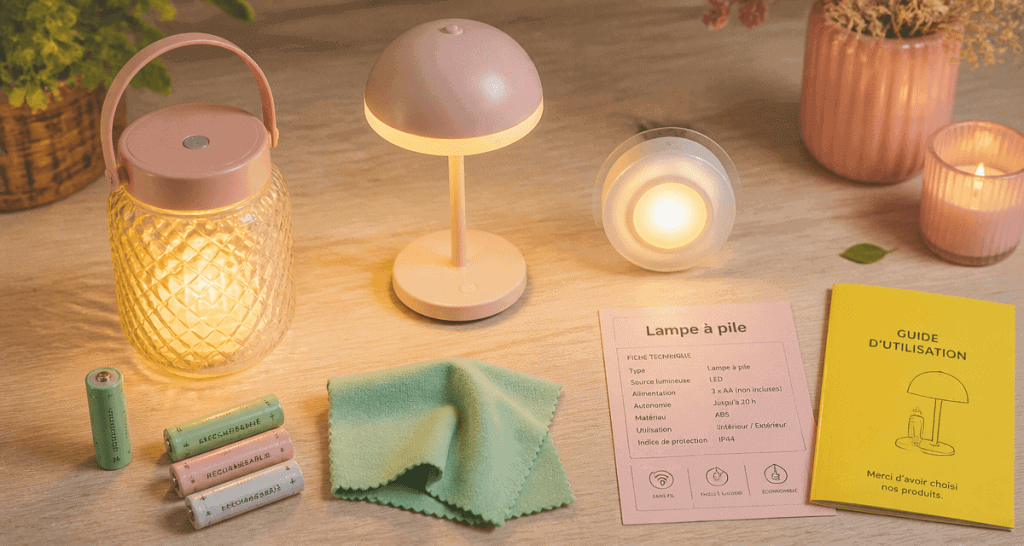 lampe à pile moderne sur table en bois