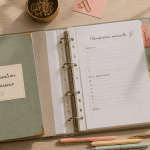 Organisation classeur avec intercalaires et accessoires