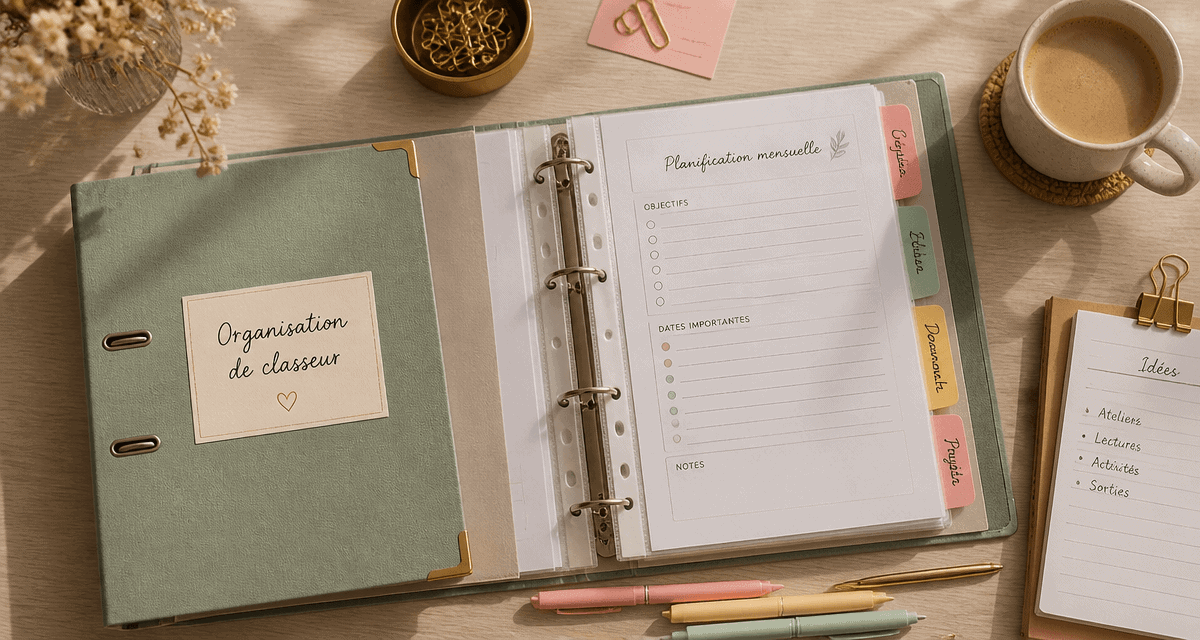 Organisation classeur avec intercalaires et accessoires