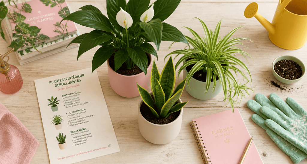 Plantes d'intérieur depolluante en pot vue du dessus