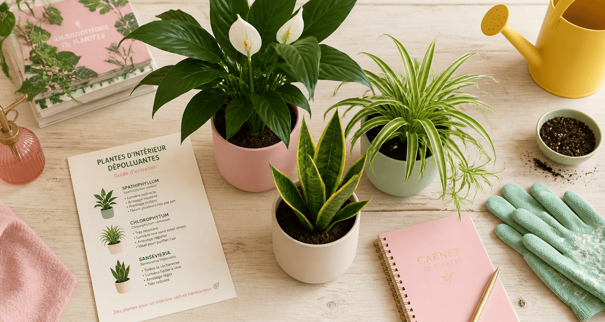 Plantes d'intérieur depolluante en pot vue du dessus
