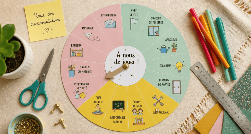 roue des responsabilités en papier sur table