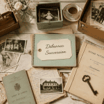 Vider maison après décès, table avec cartons et souvenirs