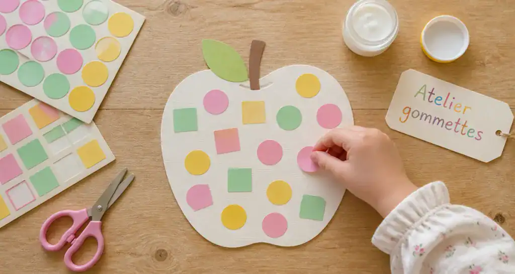 activité gommette maternelle enfant colle gommettes sur pomme