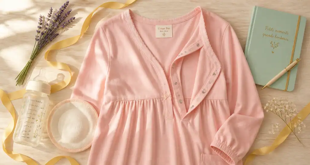 chemise de nuit allaitement rose coton bio boutons-pression