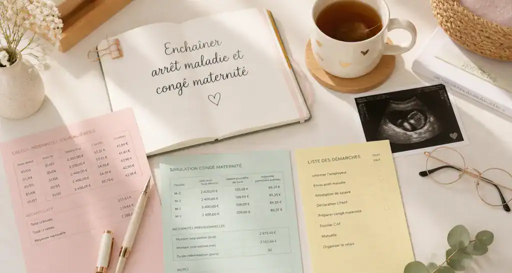 enchaîner arrêt maladie et congé maternité documents calcul