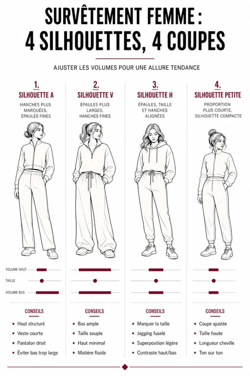 Infographie conseils morphologie pour choisir son survêtement tendance femme