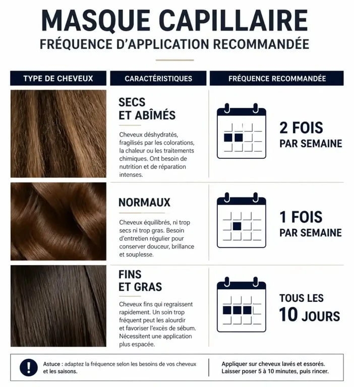 Infographie sur la fréquence d'utilisation d'un masque cheveux selon le type de chevelure