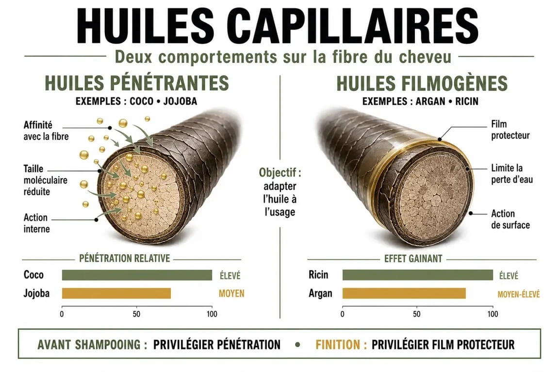 Infographie comparative des meilleures huiles pour cheveux selon leur type et leurs propriétés