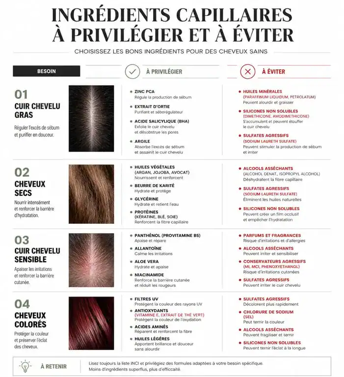 Infographie comparative pour savoir quel shampoing choisir selon son type de cheveux et ses besoins