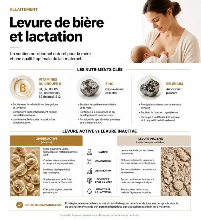 Infographie sur les bienfaits et les types de levure de bière pour l'allaitement