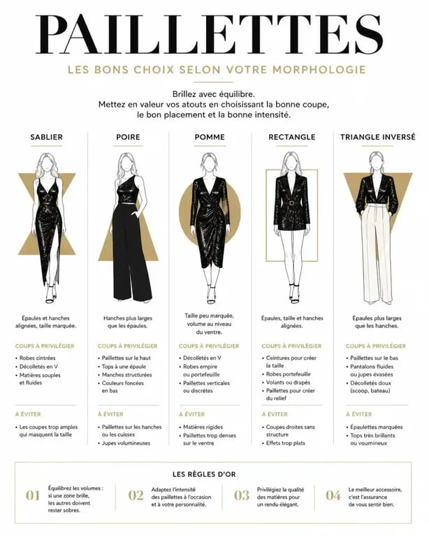 Conseils mode tenue paillette femme selon la morphologie