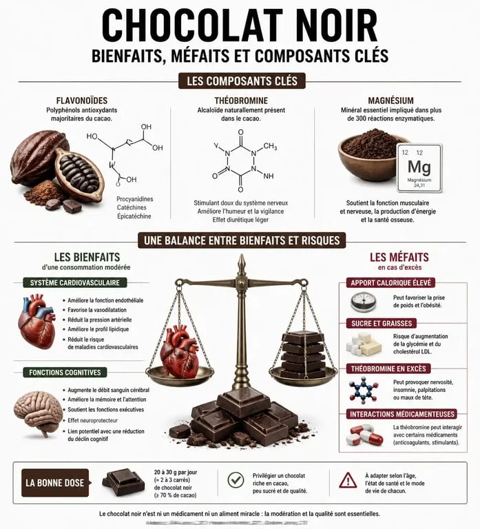 Infographie des bienfaits et méfaits du chocolat noir sur la santé