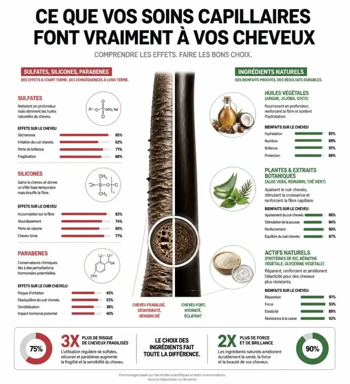 Infographie sur les bienfaits du meilleur shampoing sans sulfate sans silicone sans paraben pour la santé capillaire