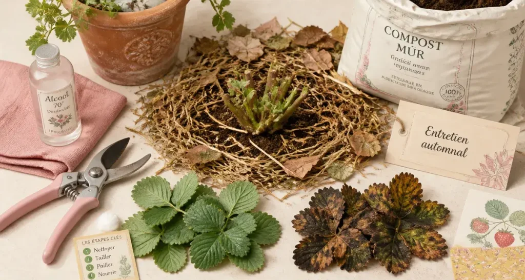 Faut il couper les feuilles des fraisiers avant l'hiver : sécateur et feuilles saines pour une bonne récolte
