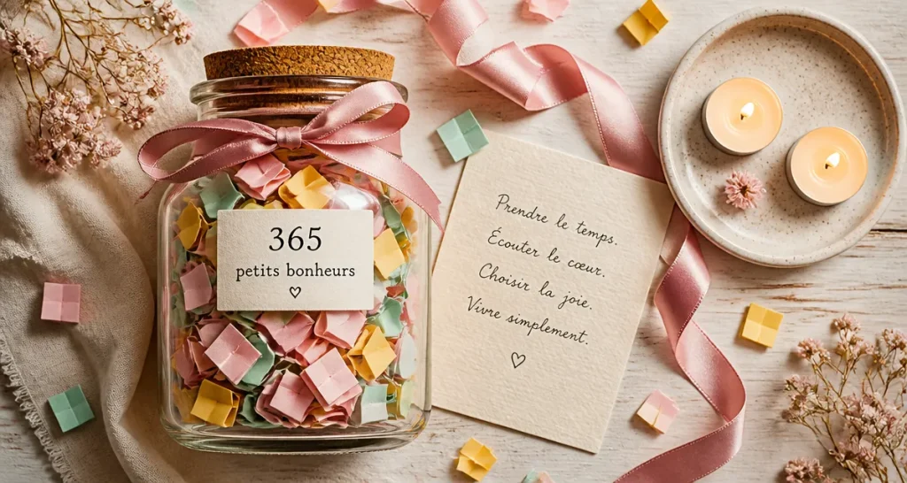Idee saint valentin : bocal en verre 365 papiers et ruban rose