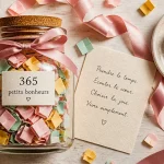 Idee saint valentin : bocal en verre 365 papiers et ruban rose