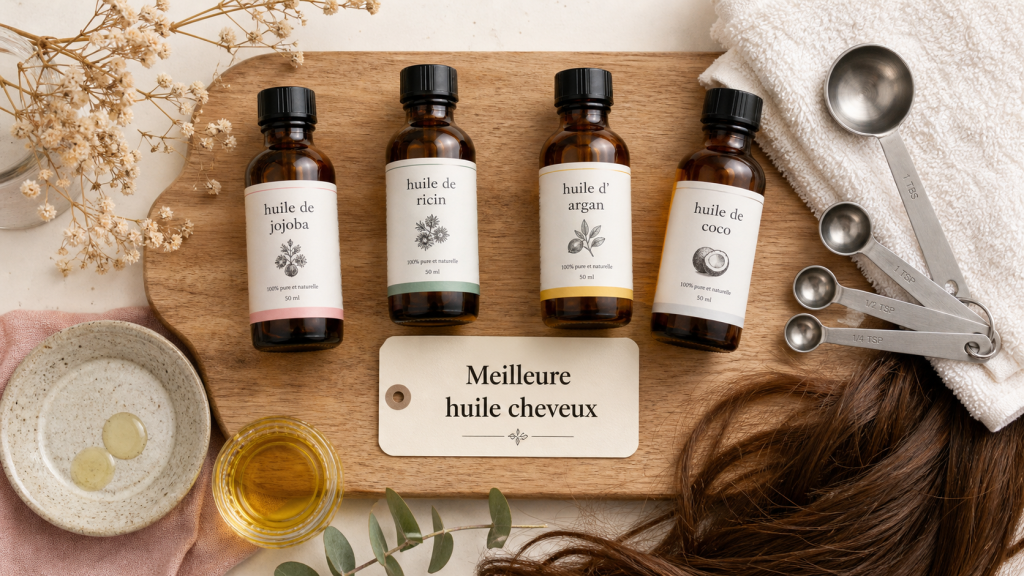 Meilleure huile cheveux : jojoba, ricin, argan, coco, sans effet poisseux