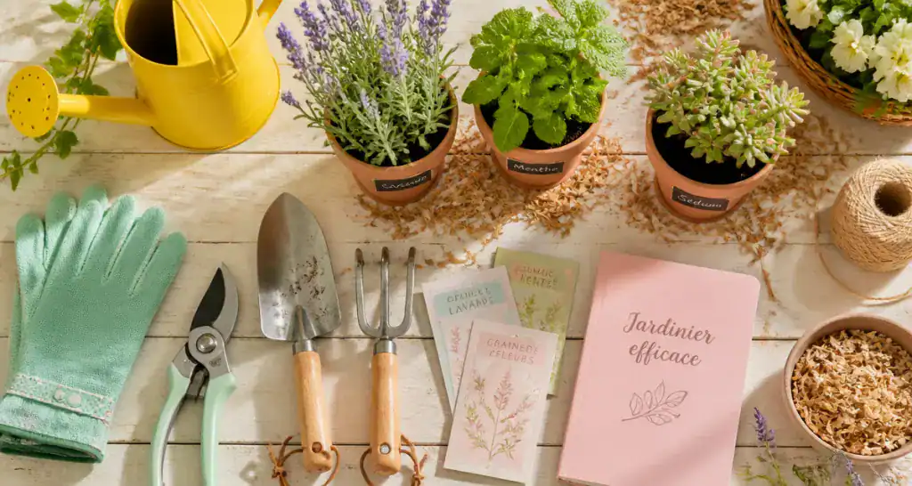 Outils de jardinier facile sur table en bois