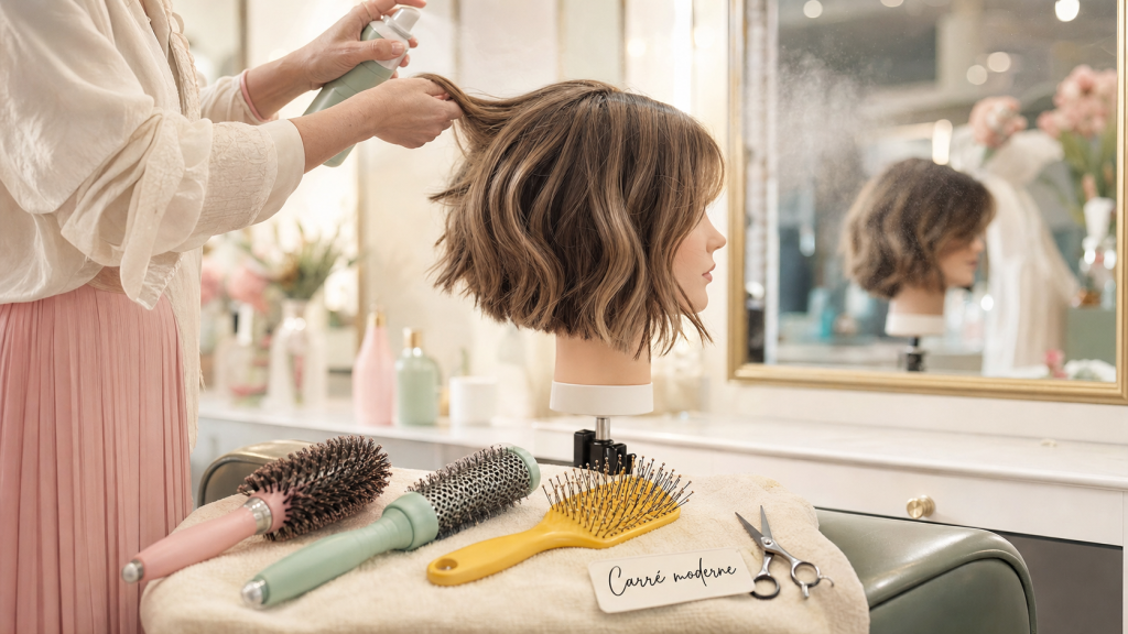 Tendance coupe carré femme : coiffeuse façonne un carré wavy, micro-bob et lob pour booster le volume