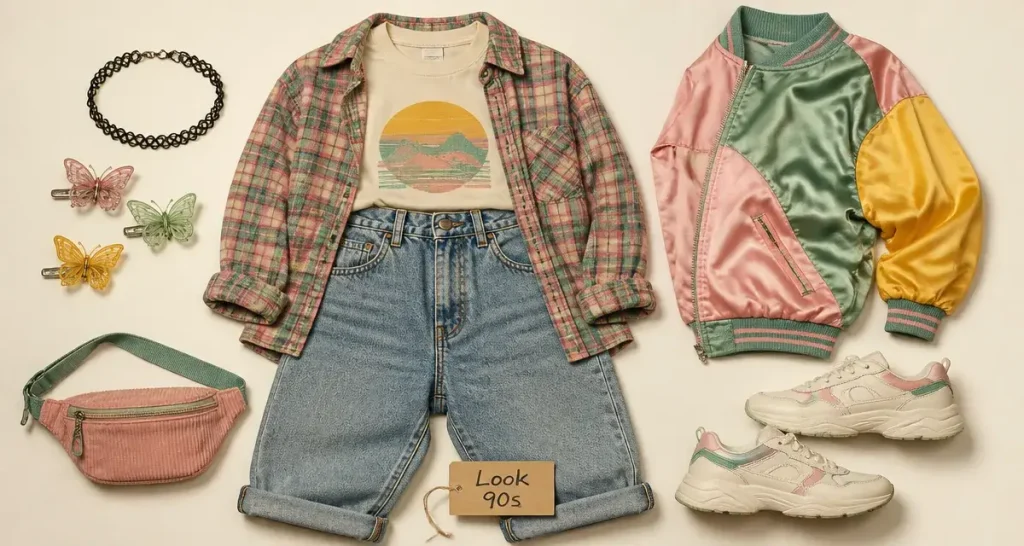 Tenue année 90 : pièces cultes vintage, jean mom et bomber