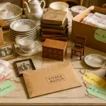 Vidage maison, objets triés sur table