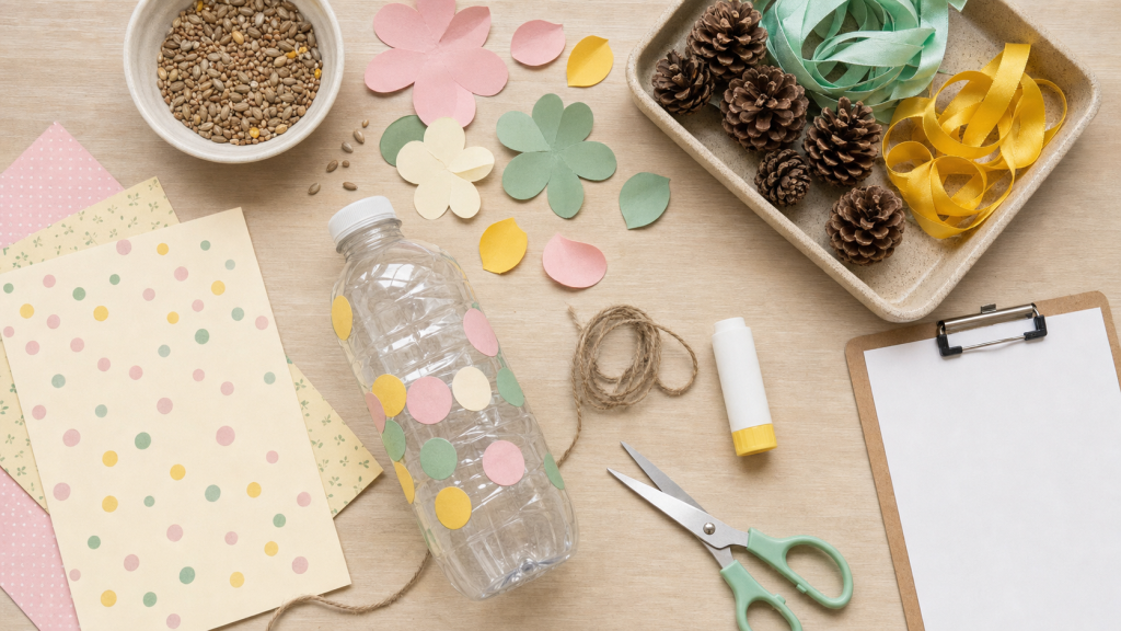 Activité printemps récup’ : graines, ciseaux et feuilles