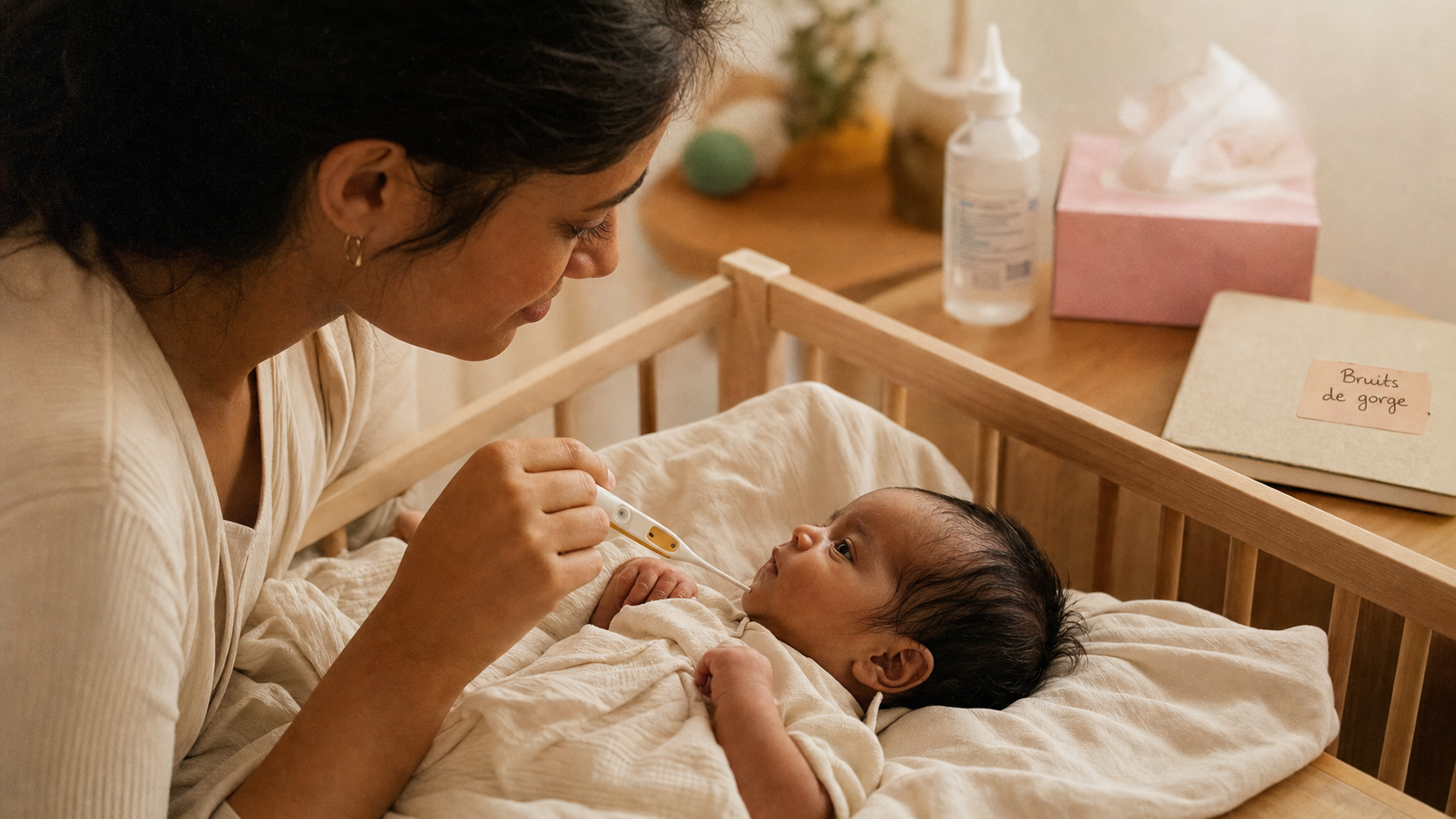 Bébé fait des bruits de gorge : mère vérifie le visage