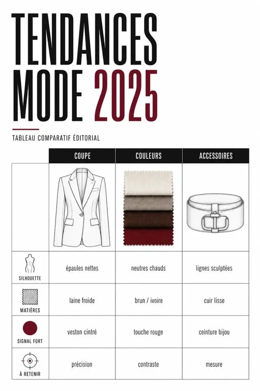 Infographie des tendances mode 2025 : guide pratique pour adopter les styles incontournables de l'année.