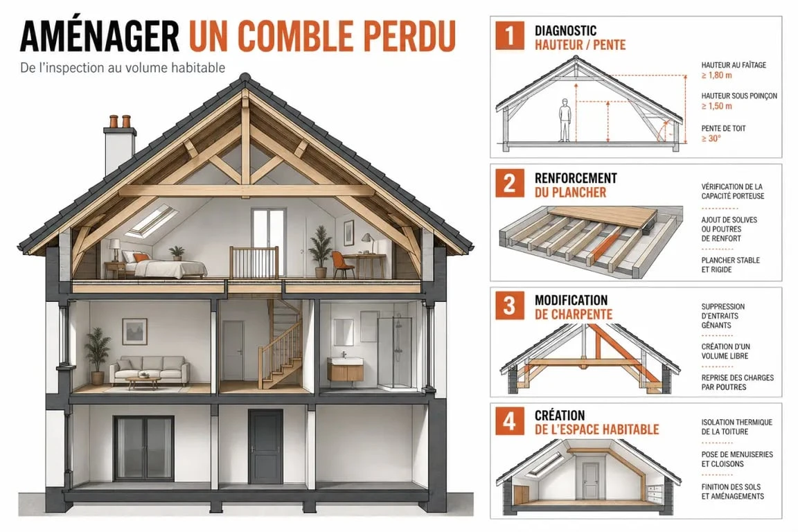 Aménager un comble perdu : schéma éditorial des étapes clés pour transformer les combles en pièce habitable