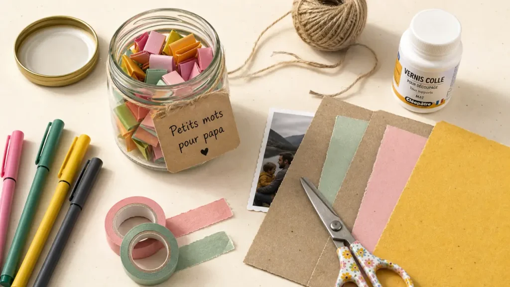 Idée cadeau fête des pères à fabriquer facilement : bocal “Petits mots pour papa” DIY