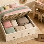 Lit pour petit chambre : lit coffre ouvert, rangement, gain de place
