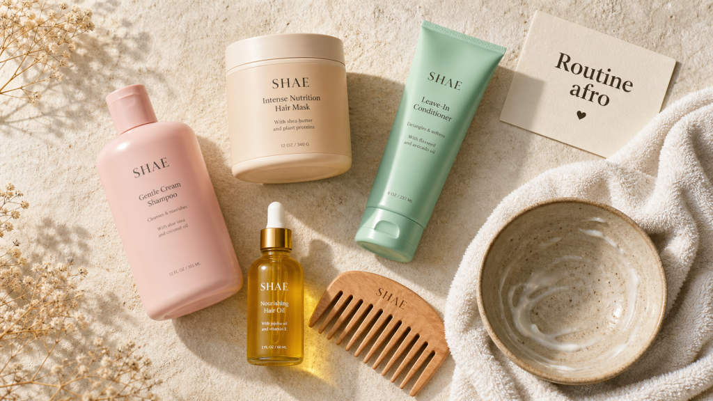 Produits afro cheveux : shampoing doux, masque et leave-in pour éviter la casse