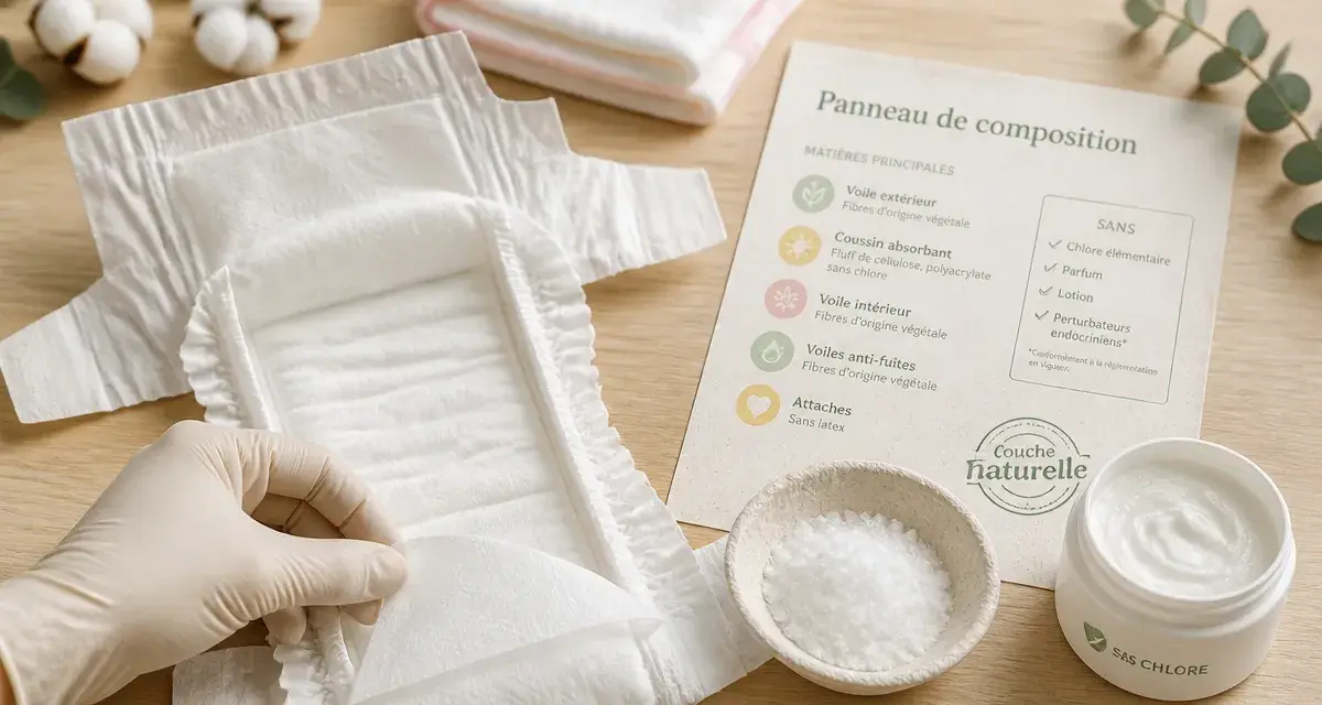 Photo : couche naturelle ouverte, composition et sécurité pour bébé