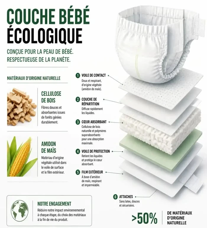 Schéma de la composition d'une couche naturelle pour bébé