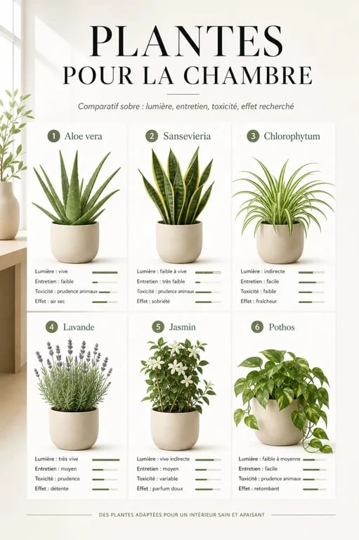 Quelle plante mettre dans une chambre : comparatif visuel des plantes adaptées selon la lumière, l’entretien et la toxicité