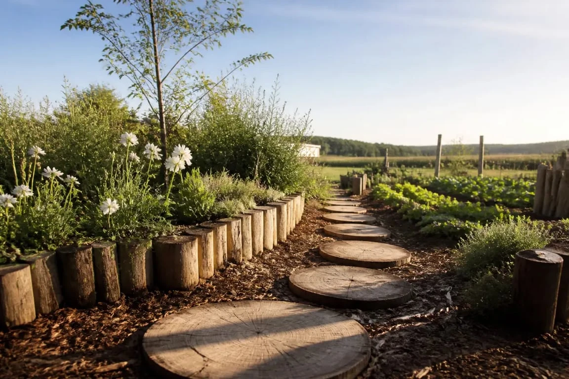 Que faire avec des rondins de bois dans le jardin : bordure naturelle et pas japonais en rondins