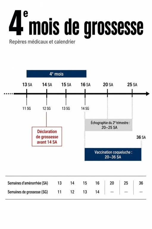 4eme mois grossesse : repères SA, SG et examens clés du deuxième trimestre
