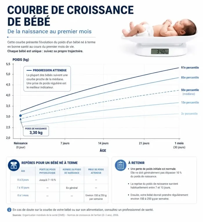 Courbe de croissance et suivi du poids de bébé à 1 mois