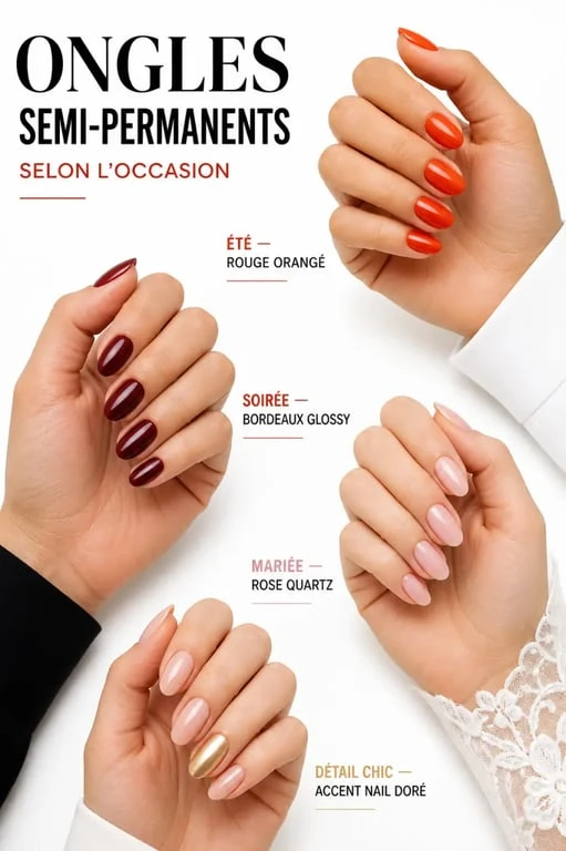 Idee ongle semi permanent pour l'été, la soirée, la mariée et un accent nail doré