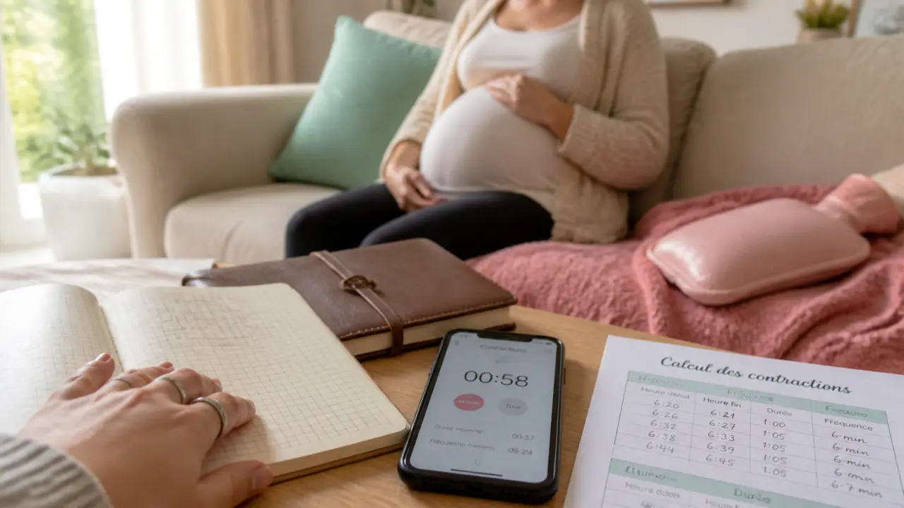 Reconnaître les contractions de début de travail : 30 secondes, bas du dos, minuteur sur téléphone