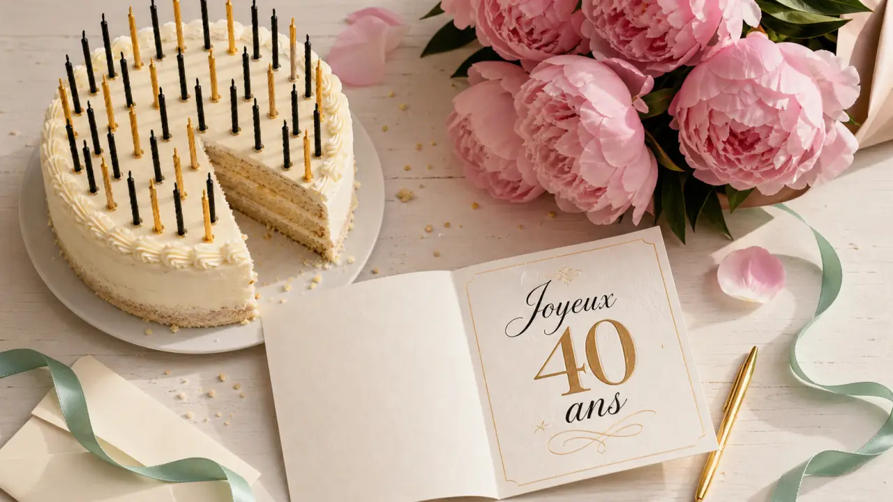 Texte anniversaire 40 ans humour femme, gâteau et bougies