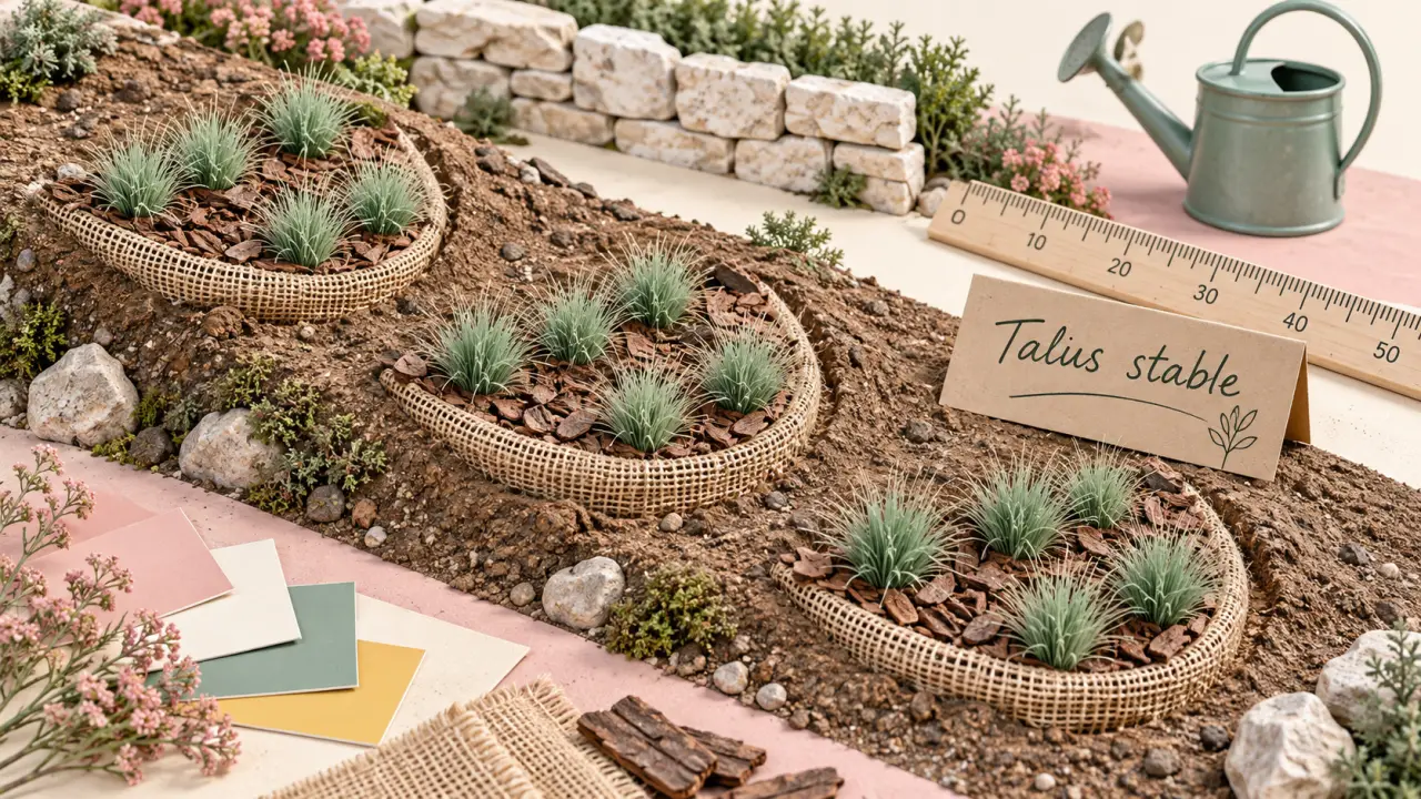 Aménagement talus : plantes sur pente, paillage et mini-muret